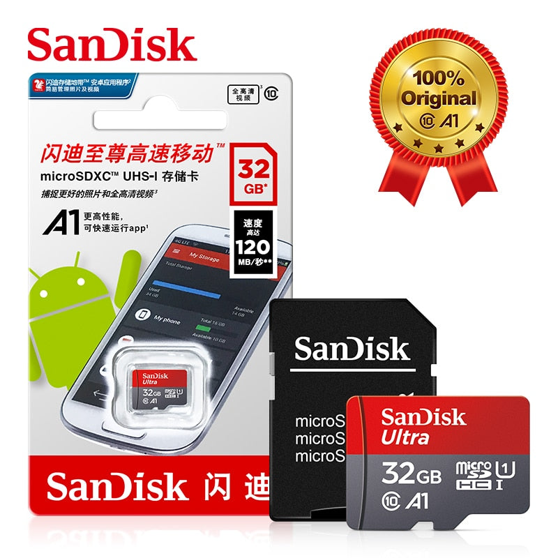 Cartão de Memória SanDisk de 128GB, 64GB e 32GB A1 Micro SD Classe 10