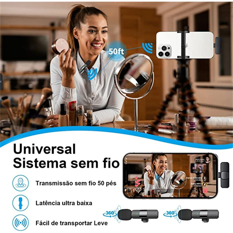 2 Microfones de Lapela sem Fio para Iphone e Android - Miston