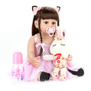 Boneca Reborn De Silicone Princesa de 55cm na cor Rosa Com Coelho De Pelúcia - Miston