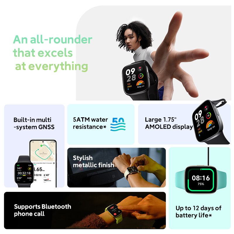 Xiaomi Redmi Watch 3 GPS Smartwatch 1.75&quot; AMOLED Display Blood Oxygen Heart Rate Monitor Activity Tracking Bluetooth Watches - Miston