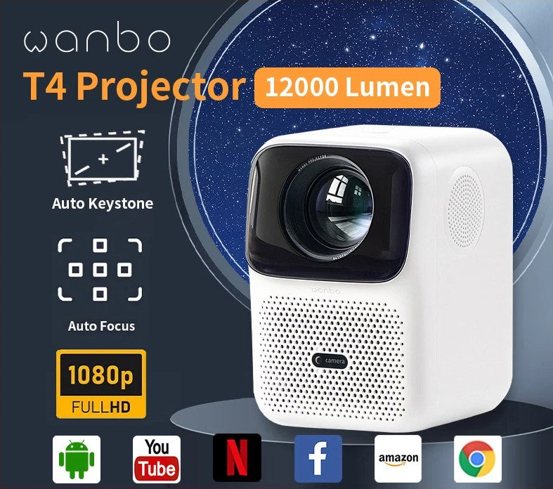 Xiaomi Wanbo T4 Projetor Full HD 1080p com Android 9.0, Wifi, Auto Foco, 1+16GB, 12000 Lumens